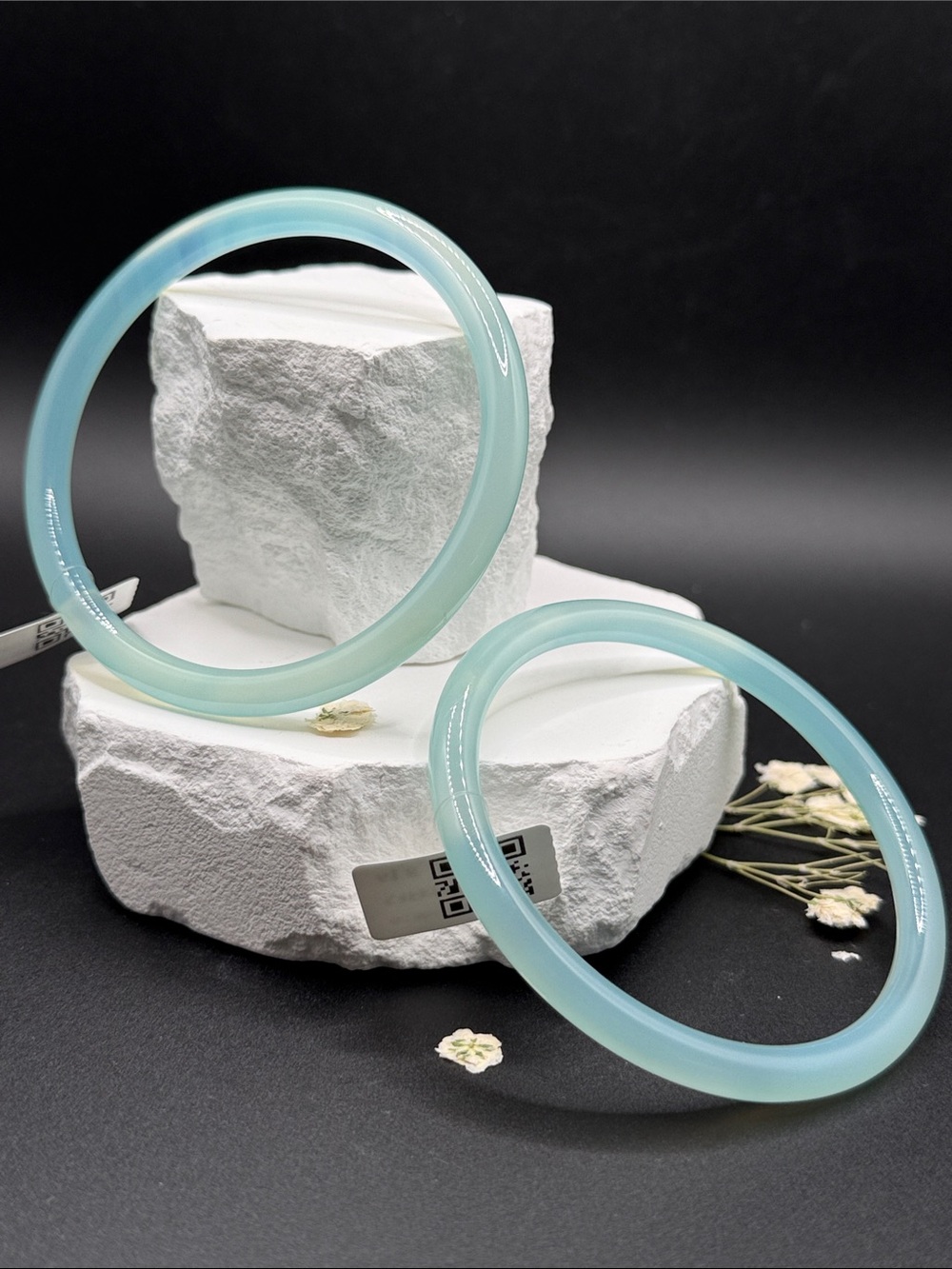 High Quality Slim  Light  Blue Green Agate Bangle Bracelet Set